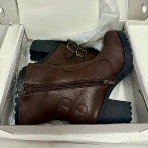 Double Buckle Ankle Boot with Heel - Brown